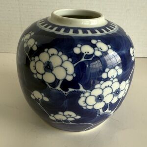 Antique Chinese Blue & White Prunus Porcelain Jar Kangxi Style Hawthorn Pattern
